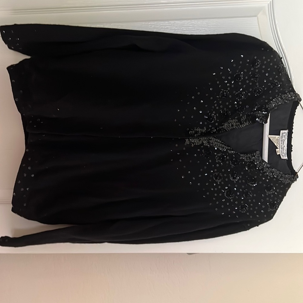 Black Sequined Sweater, Fully Lined, Button Up. - image 1